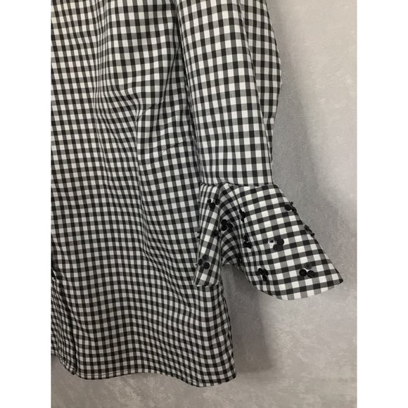 Insight Women's Small Button Down Long Sleeve Checkered Bell Sleeves Embellished - Picture 6 of 11